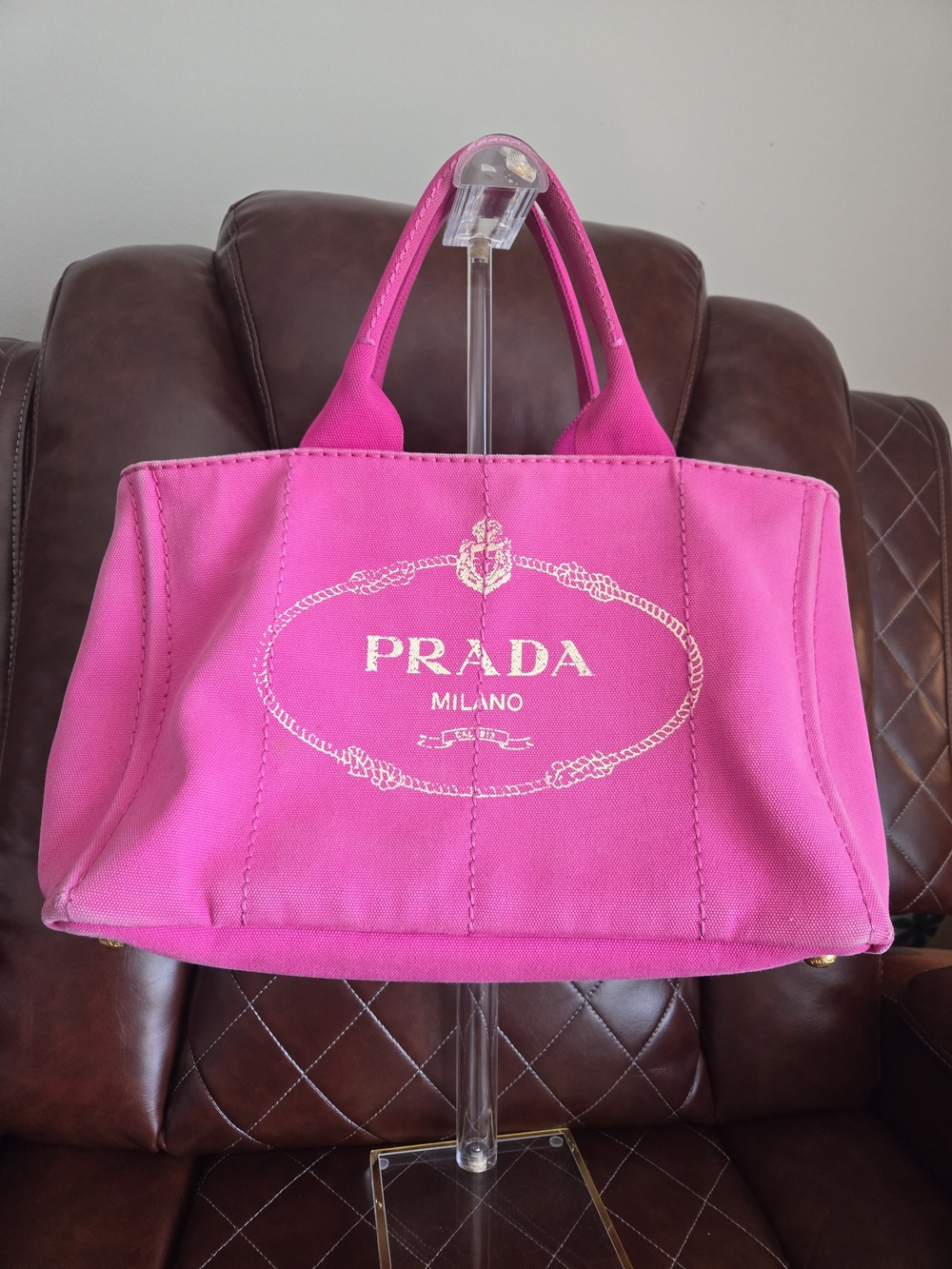 Prada Milano Pink Canvas Tote Bag